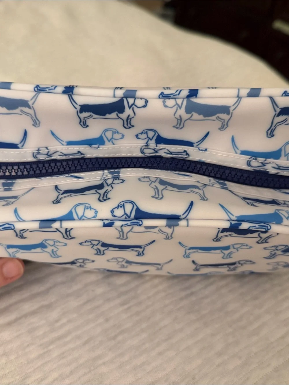NWT TRVL Blue Dog Print stowaway bag